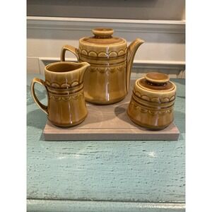 homer laughlin 1970s gold sugar creamer and coffee pot